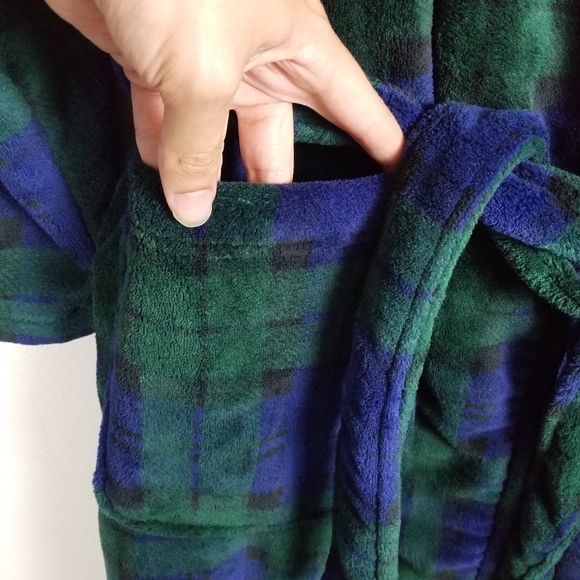Polo Ralph Lauren Plaid Shawl Collar Blackwatch Tartan Plush Robe Size Small - Picture 8 of 12